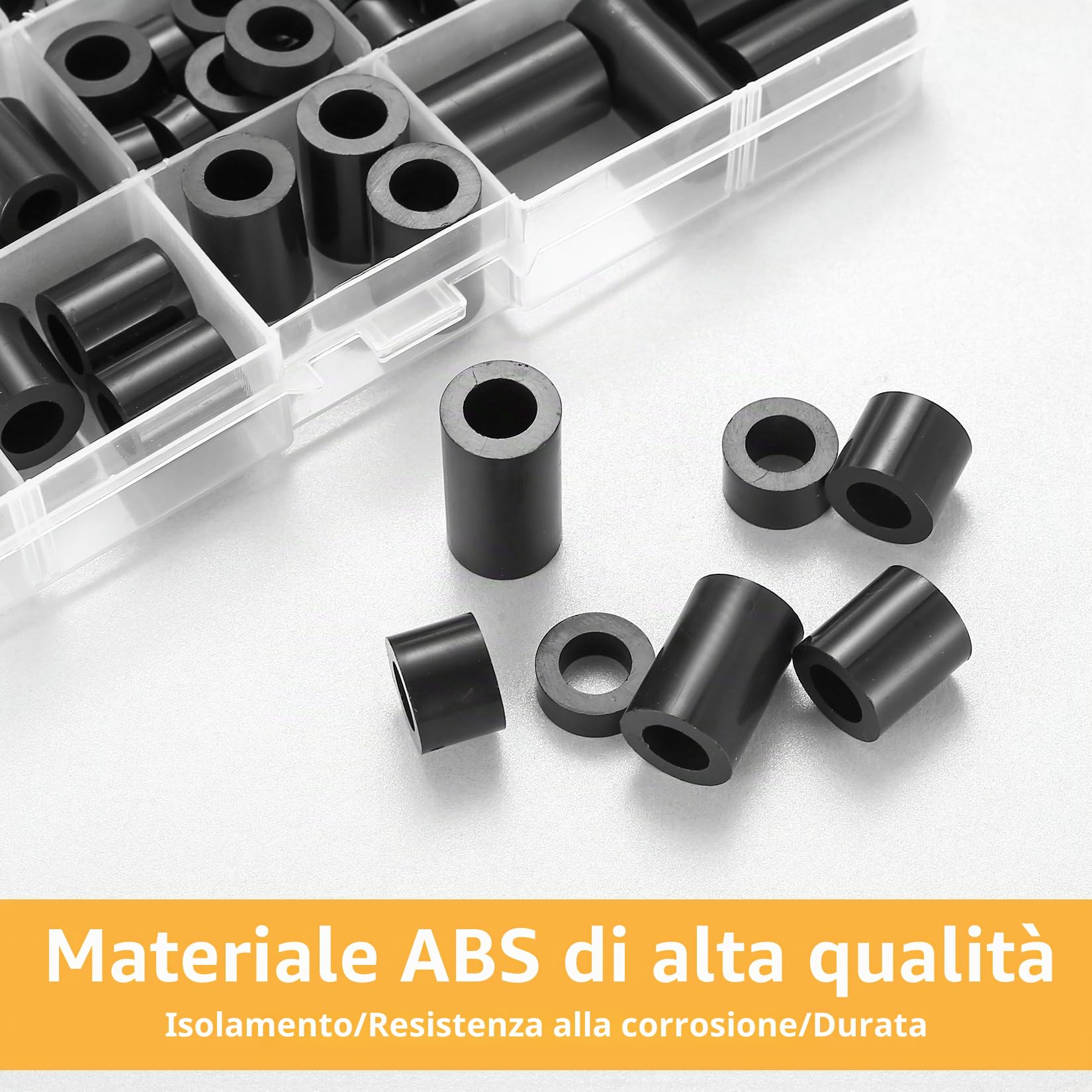100 Pezzi Distanziali Rotondi in Nylon, M6 M8 Rondelle Plastica Nere, Spessori in Plastica, Distanziatori Isolanti, Rotonde in Nylon Non Filettate per Viti Circuito Stampato