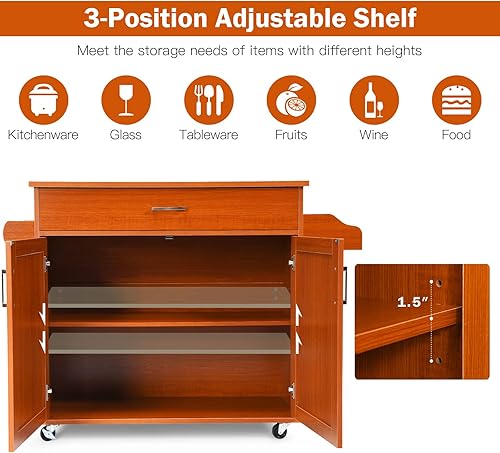 Miniatura 5 de HAPPYGRILL Carrito de cocina con ruedas para isla de cocina, carrito de almacenamiento de cocina con estante ajustable, cajón para especias,