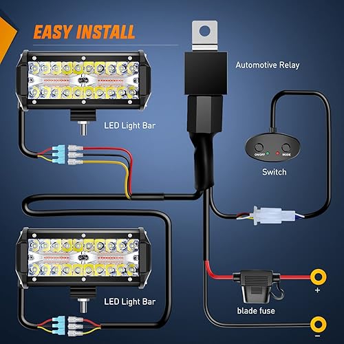 Miniatura 6 de Nilight 2 barras de luz LED de 6.5 pulgadas de 120 W, color blanco ámbar, 6 modos, función de memoria, camión, todoterreno, SUV, cabina, barco