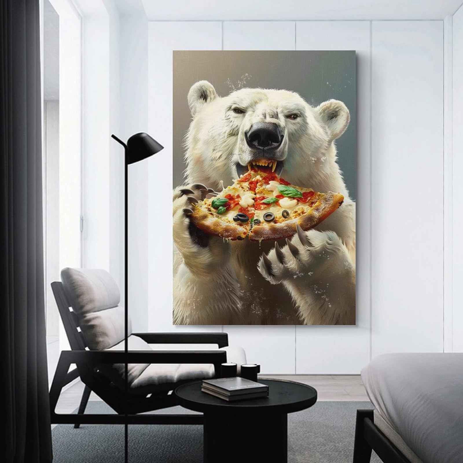 Junmoney Unframe-Style-8 Wall Picture Print Polar Bear Pizza, 20X30inch(50X75cm), For Wall Displays, Bedrooms Or Room Updates, Wall Decor Suited To Curated Displays