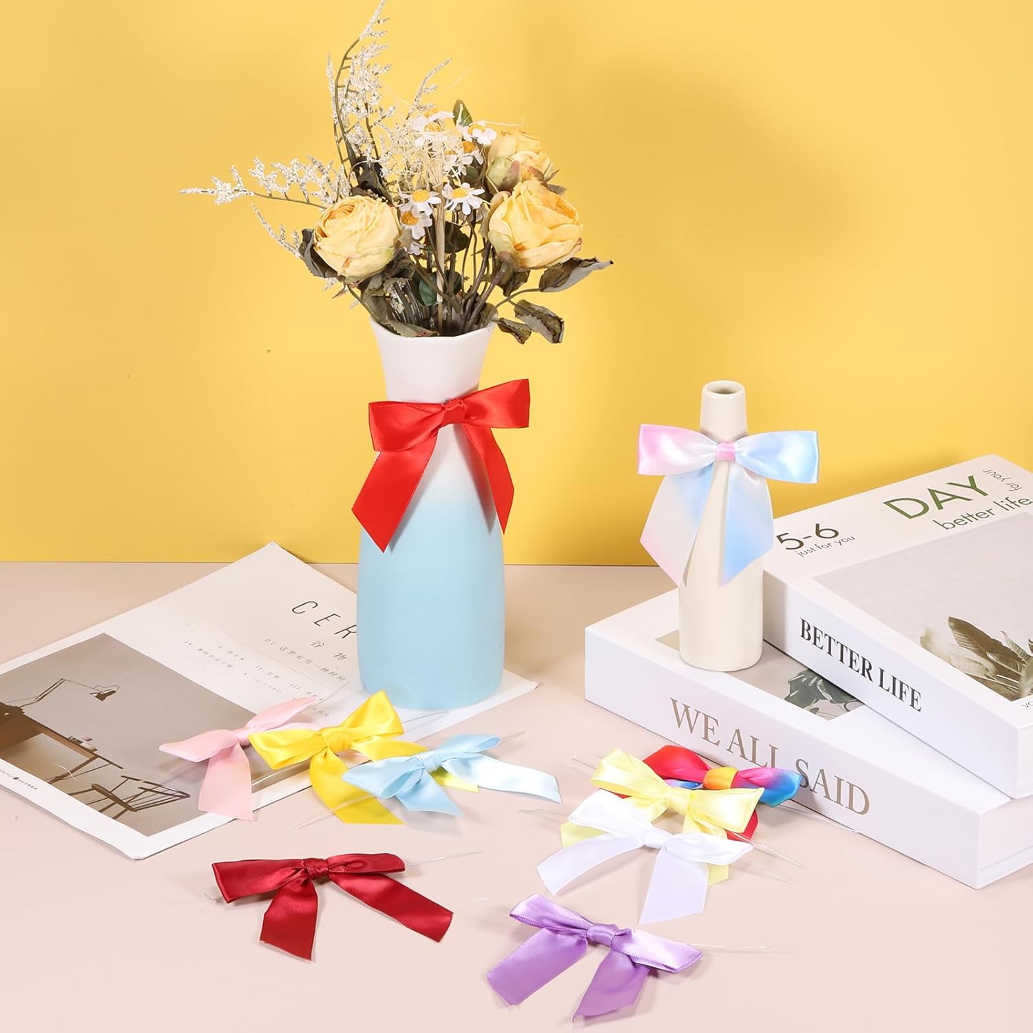 PATIKIL 50 Pcs Satin Ribbon Twist Tie Bows 3.5 Inch Small Craft Bows for DIY Gift Wrapping Champagne Bottle Wedding Christmas Birthday Decor, Colorful - Image 4