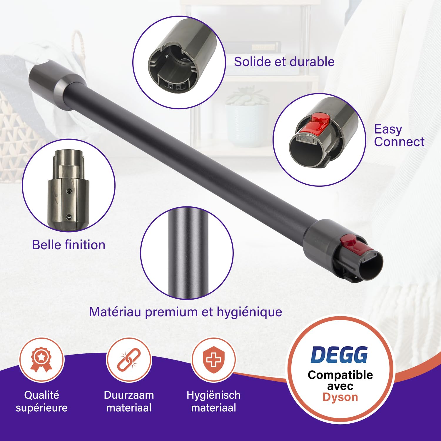 DEGG Tube télescopique - Compatible avec aspirateurs Dyson V7, V8, V10, V11 et V15, Tube d’extension 32mm, Tube d’aspiration Pièces de rechange, Accessoires d’aspirateur - Couleur: Gris Foncé