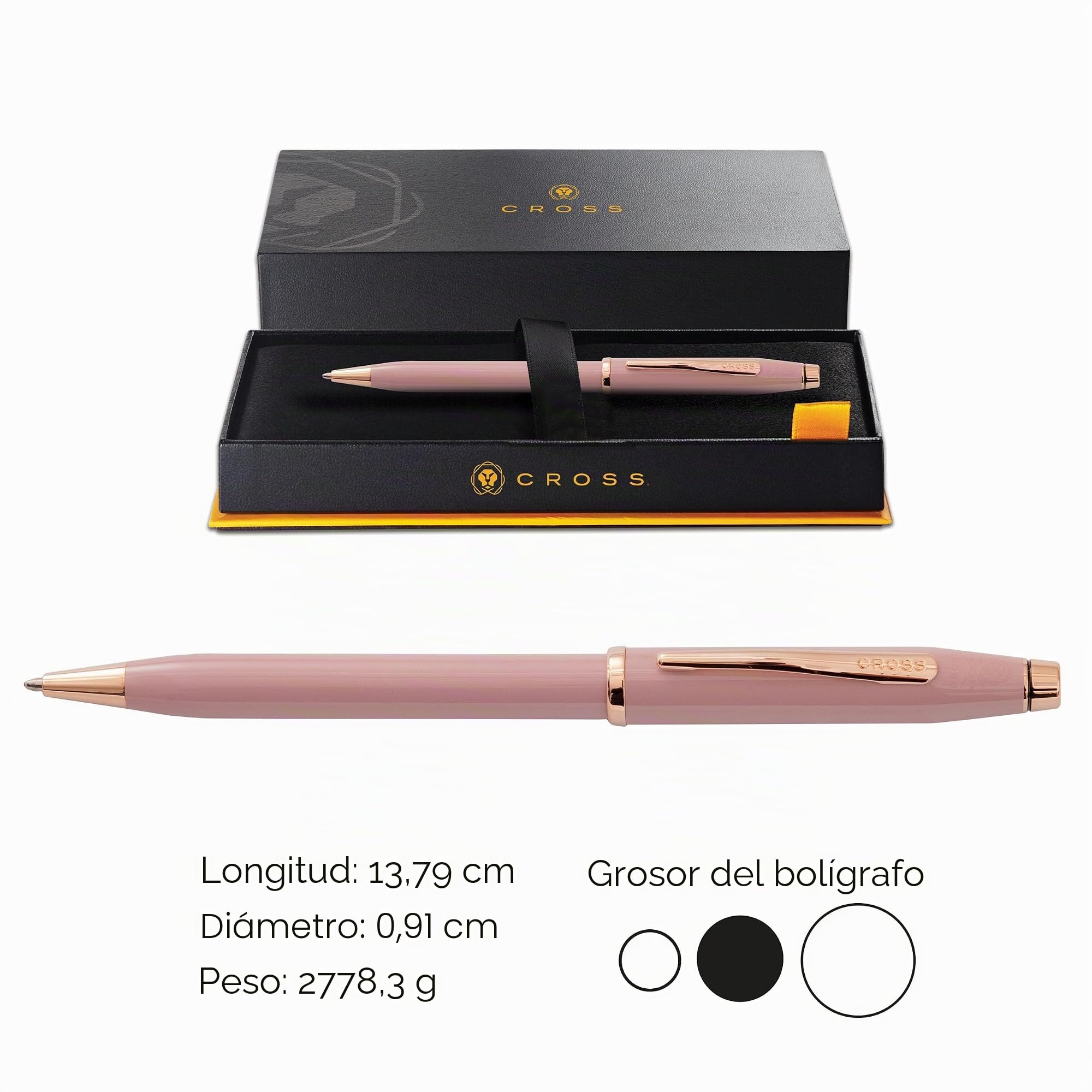 Cross Century II - Bolígrafo (trazos M, tinta negra, incluye caja de regalo), color rosa y rosa