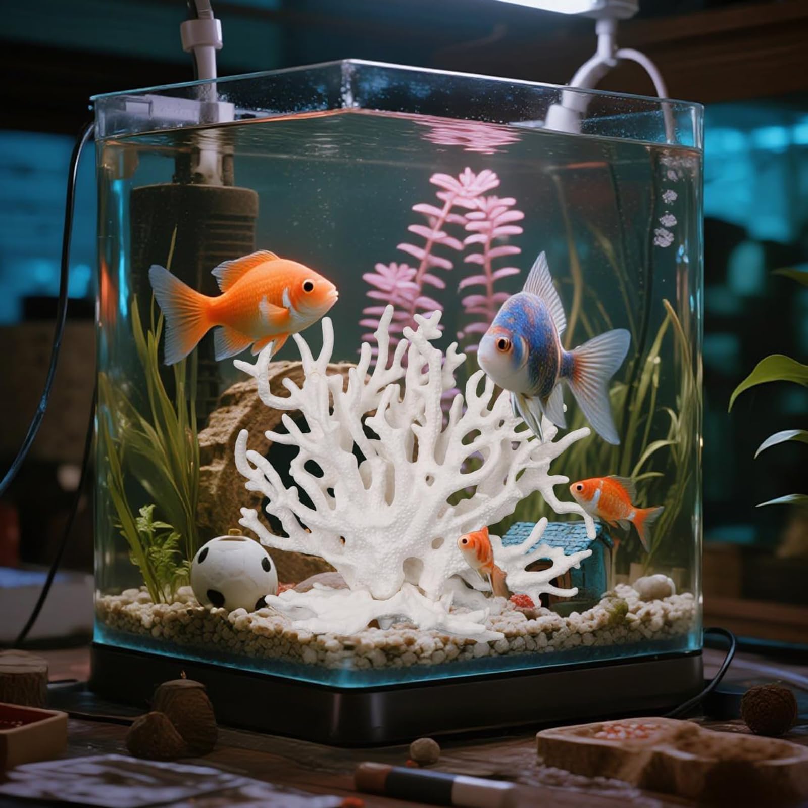 2 Pièces Simulation Corail Decoration Aquarium Poissons, Cachette Artificielle Plante Aquarium pour Animaux de Compagnie Jouer et se Reposer pour des Terrariums Marins d'eau Douce