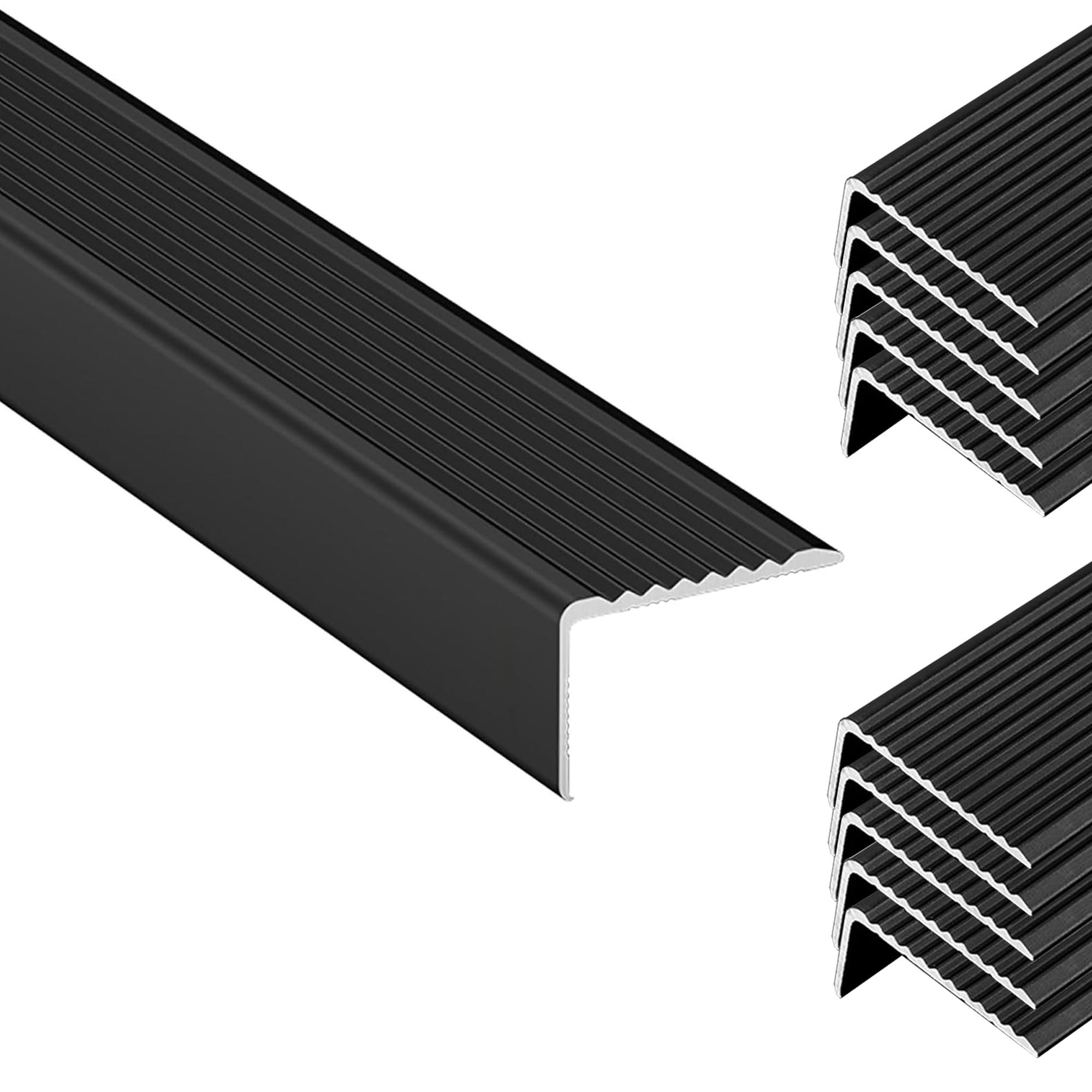 View 1 of 10 Pcs 36in x1.2in Stair Edge Protector,Aluminum Alloy L-Shaped Non-Slip Metal Stair Nosing,Indoor Outdoor Waterproof Tread Stair Nose Molding Stair Edging Stair Edge Trim (3Ft,Black,10 Pcs)