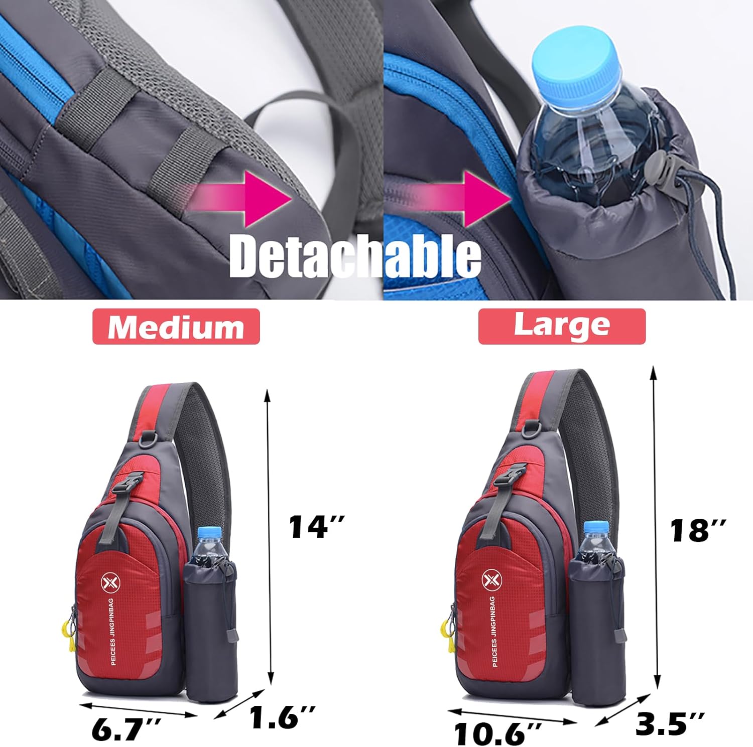 Peicees Chest Crossbody Sling Backpack Bag Travel Bike Gym Daypack for Women Men - Image 5