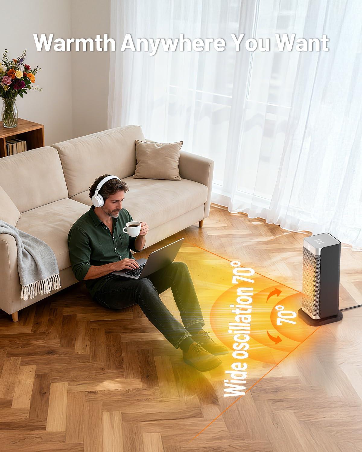 Termoventilatore 2000W Portatile, Riscaldamento Istantaneo 2s con Modalità ECO - Termoconvettore Silenzioso 35dB 3 Livelli, Telecomando 70° Oscillazione per Casa Ufficio Bagno (Argento)