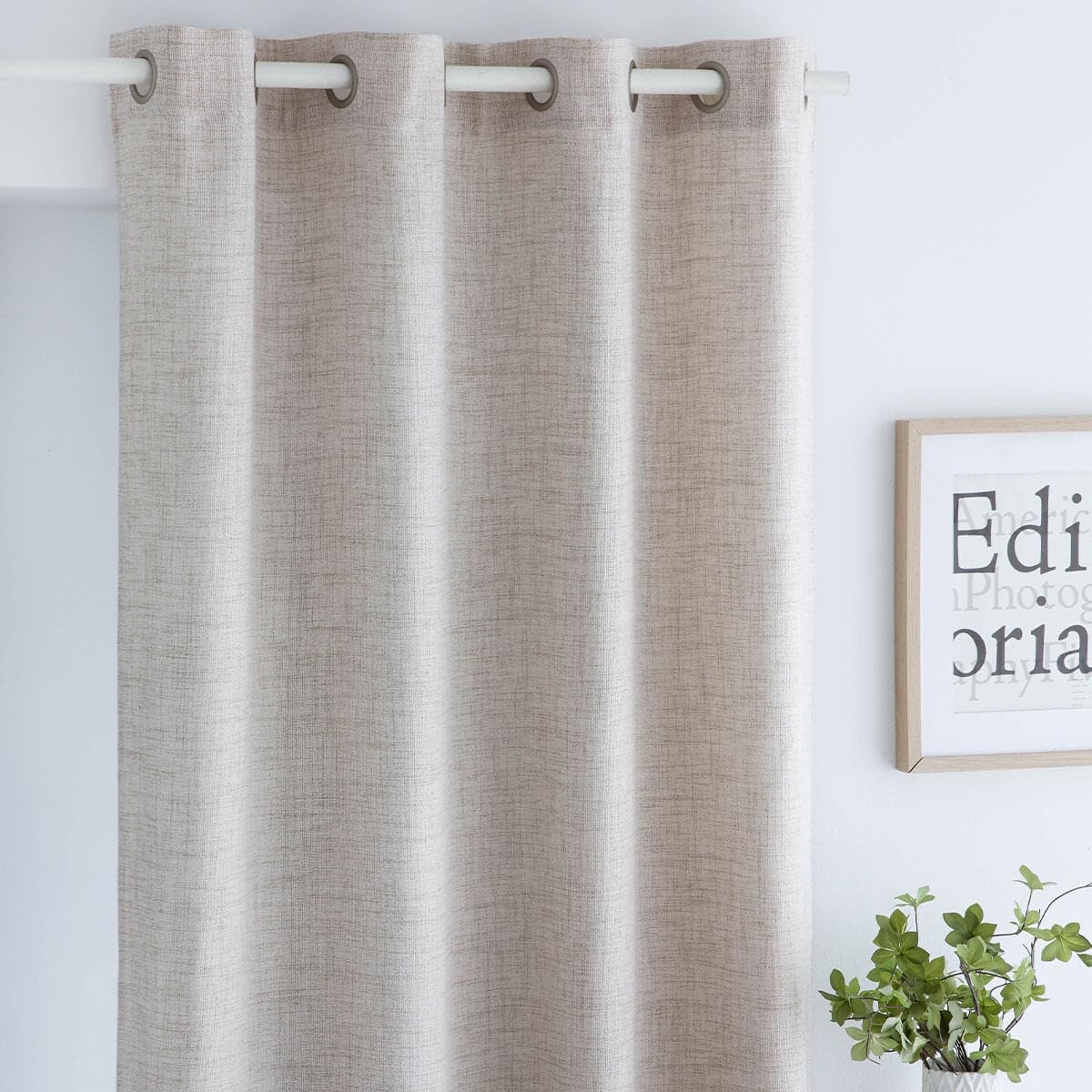 Antilo Cortina confeccionada con ollaos Onda - 200x270 cm - Color Beig. Tejido Ligero decoración de Dormitorio o salón. 100% Poliéster