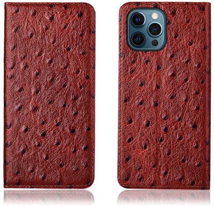 Étui portefeuille cuir iPhone 12 Pro Max rouge marron rabat aimanté fente carte 6.7 pouces