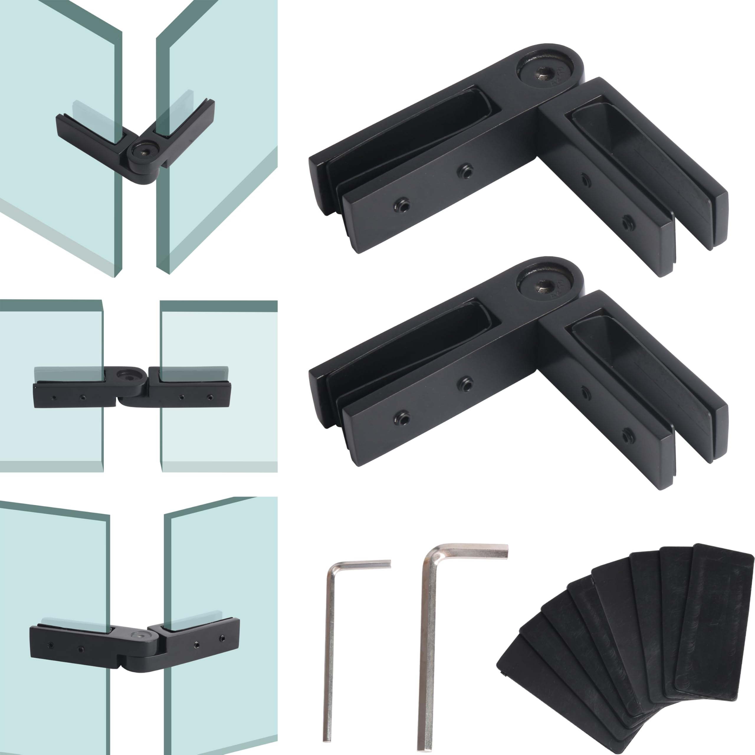 Adjustable Glass to Glass Clamp, 90-180-270 Degree Railing Clamp 2 PCS, 304 Stainless Steel Matte Black, Railing Clips for Fence, Balustrade, Balcony Deck, Indoor & Outdoor