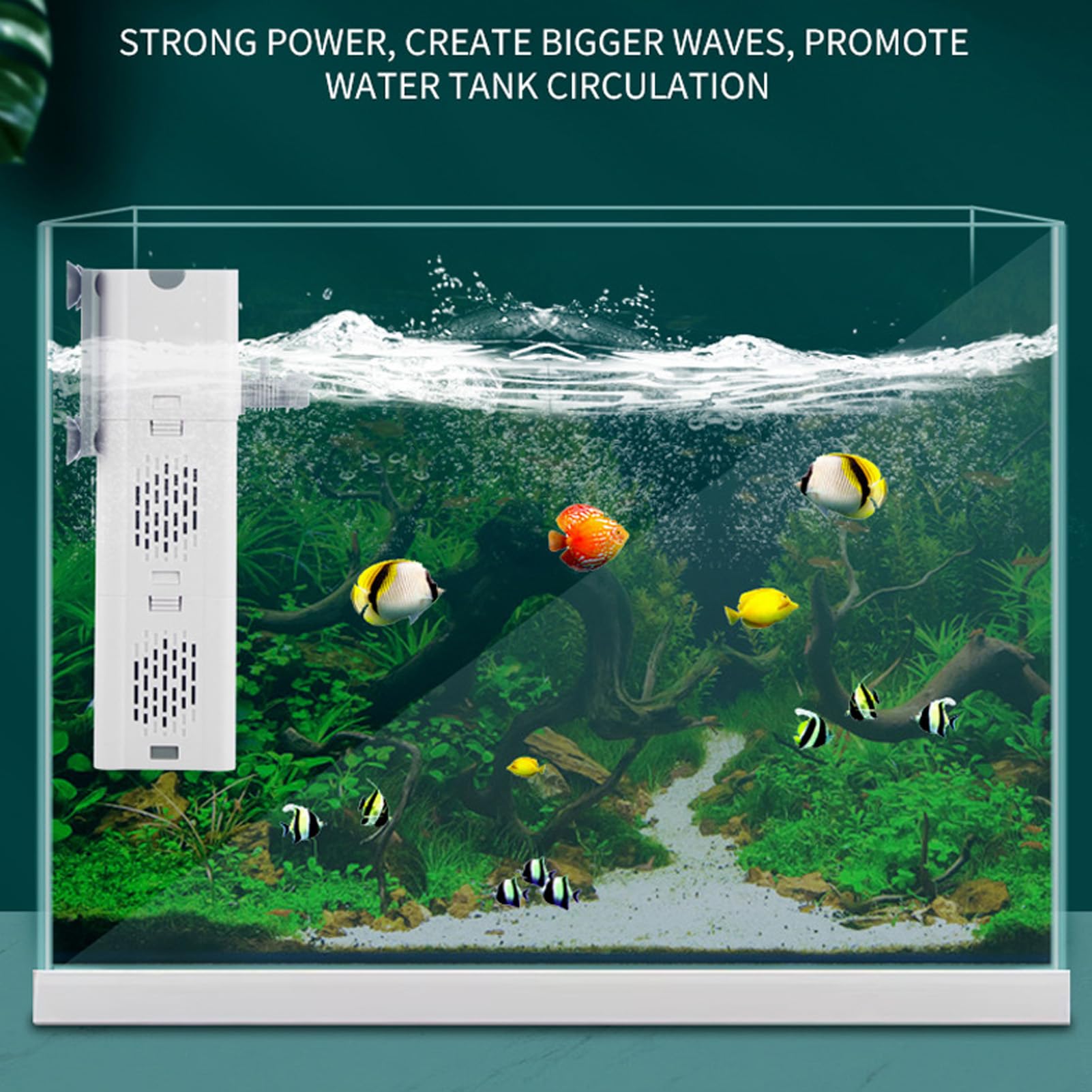 SIXRUN Filtro de Acuario, Filtración de Alto Rendimiento de 15 W con Diseño Cíclico y Tubo de Ducha de Lluvia Blanco para Filtro de Potencia Sumergible de Peces de 90 a 180 L (Enchufe de la UE)