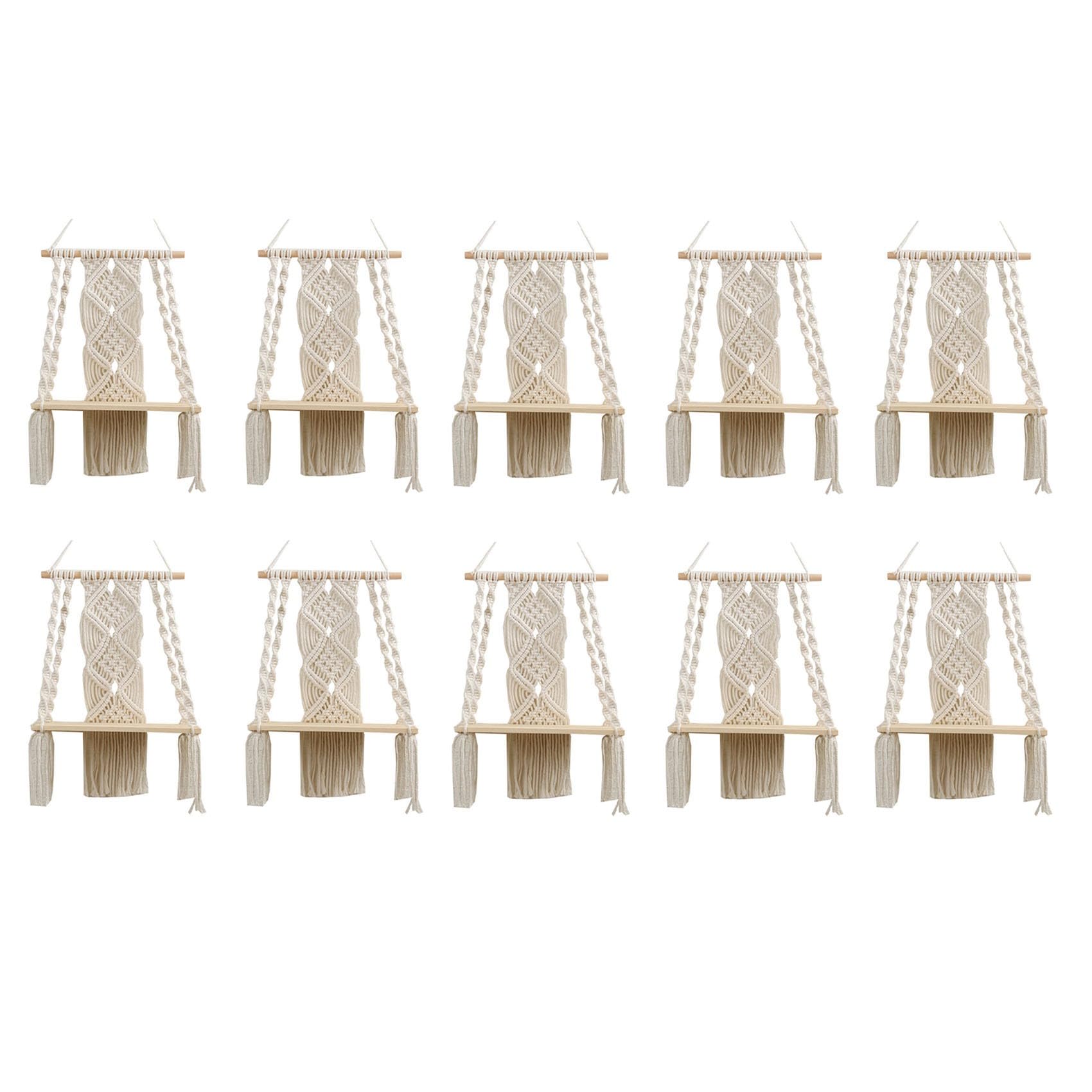 Vjsujehgy 10X Boho Macrame Wall Hanging Shelf Handmade Woven Tassel Tapestry Rack Wood Floating Storage Hanger for Home Wall Decor