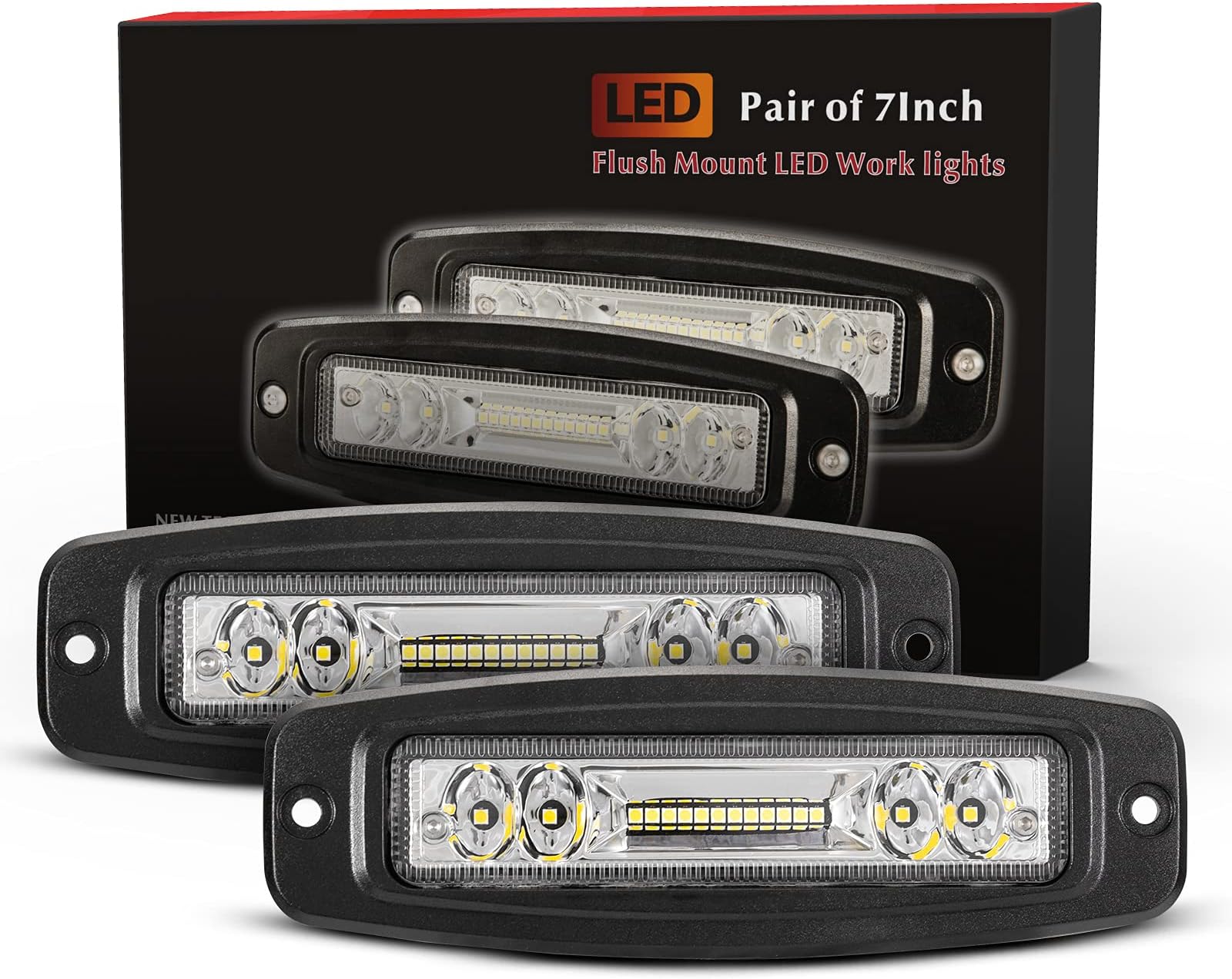 BUNKER INDUST 7" Flush Mount LED Light Pods, 2 Pcs 4800LM Off Road Work Bar Flood Spot Combo Beam Driving Fog Bumper Lights for Truck Golf Cart UTV ATV