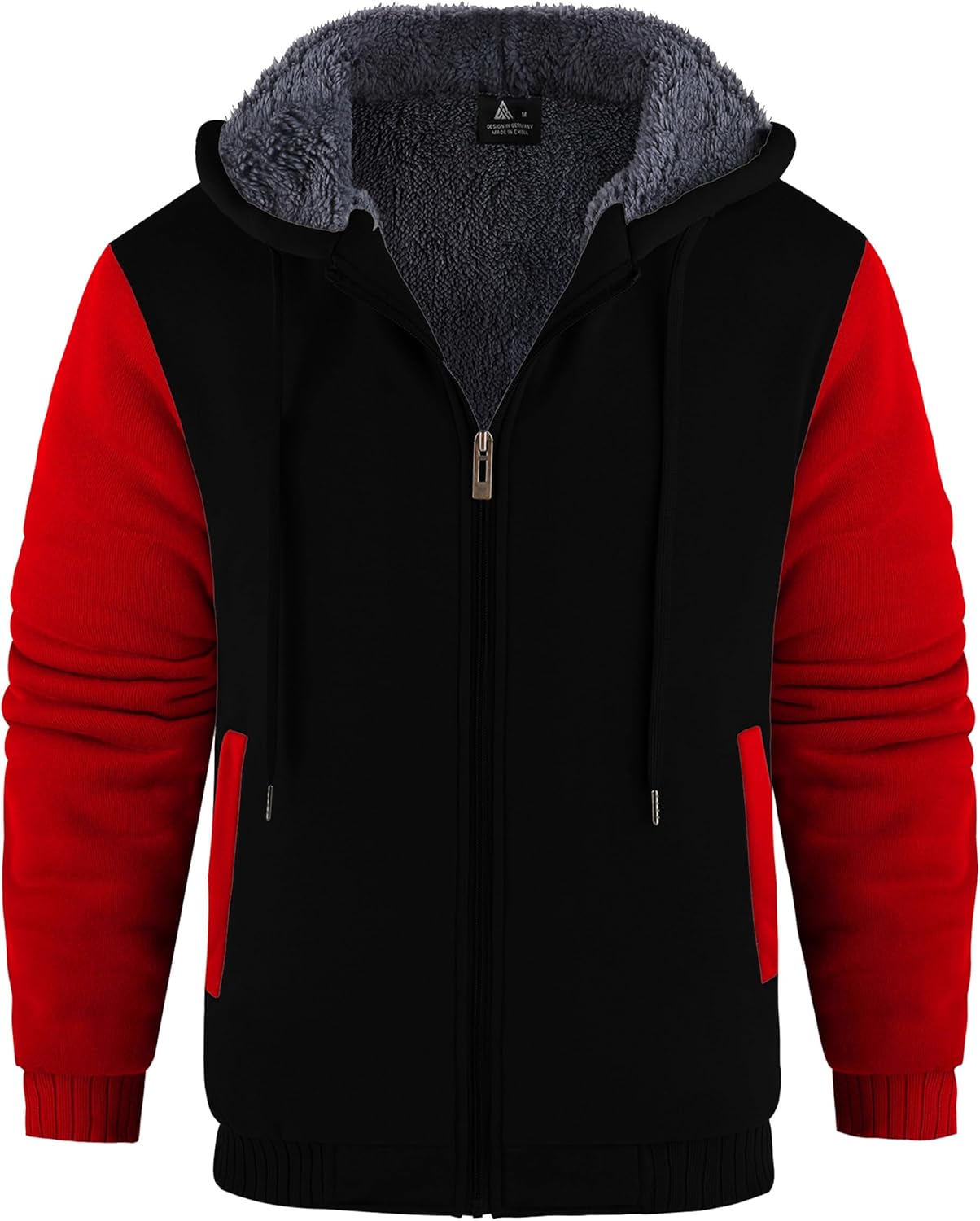 V VALANCH Men Hoodies Zip Up Sherpa Lined Sweatshirts Heavyweight Thick Warm Fleece Winter Jacket
