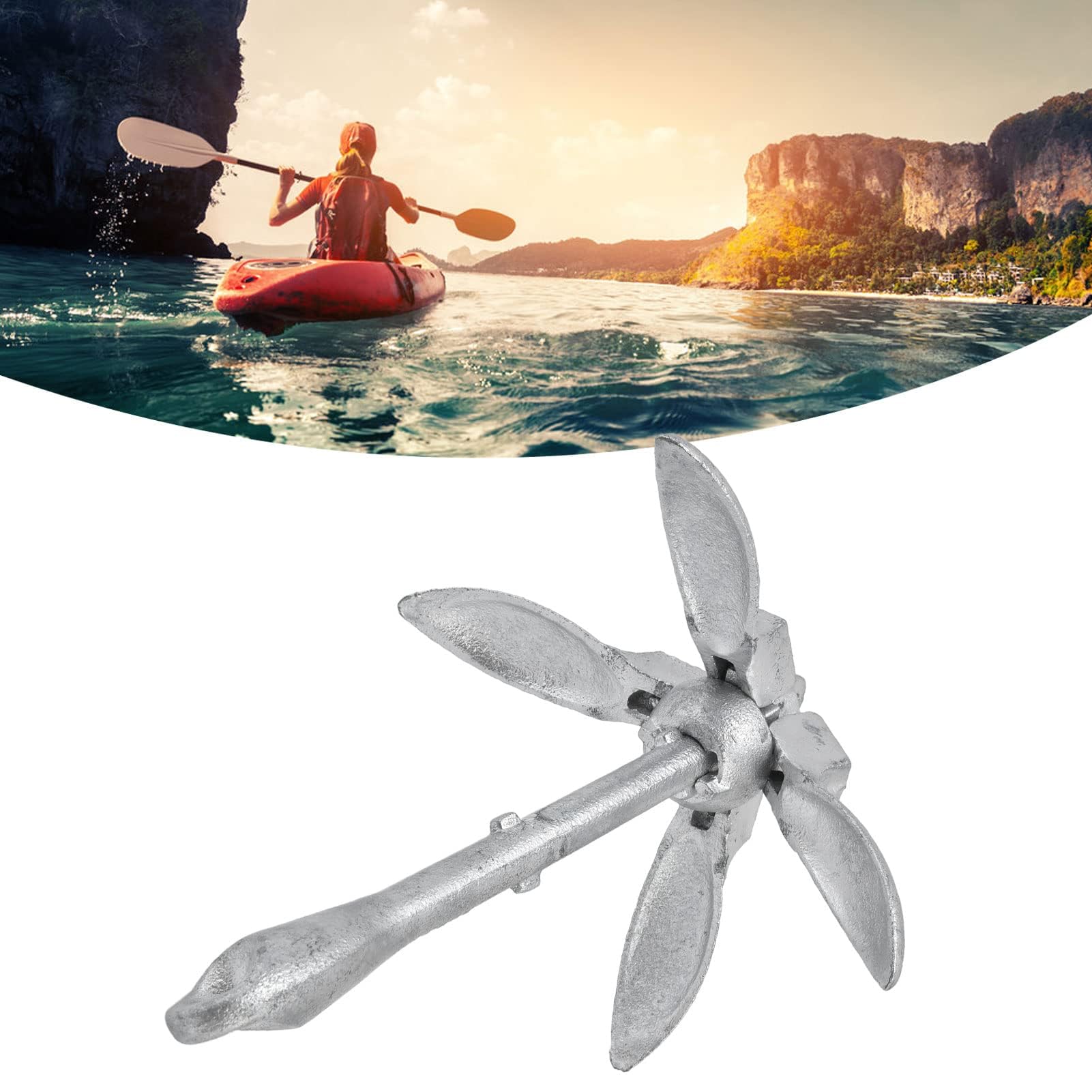 Ancora per Barche, 4 Flukes Ancora Grappino Pieghevole in Aiaio Al Carbonio, Ancora per Ombrello da 1,5 Kg per Barca da Pesca Gommone Canoa Yacht(3.31 lb-D'argento)