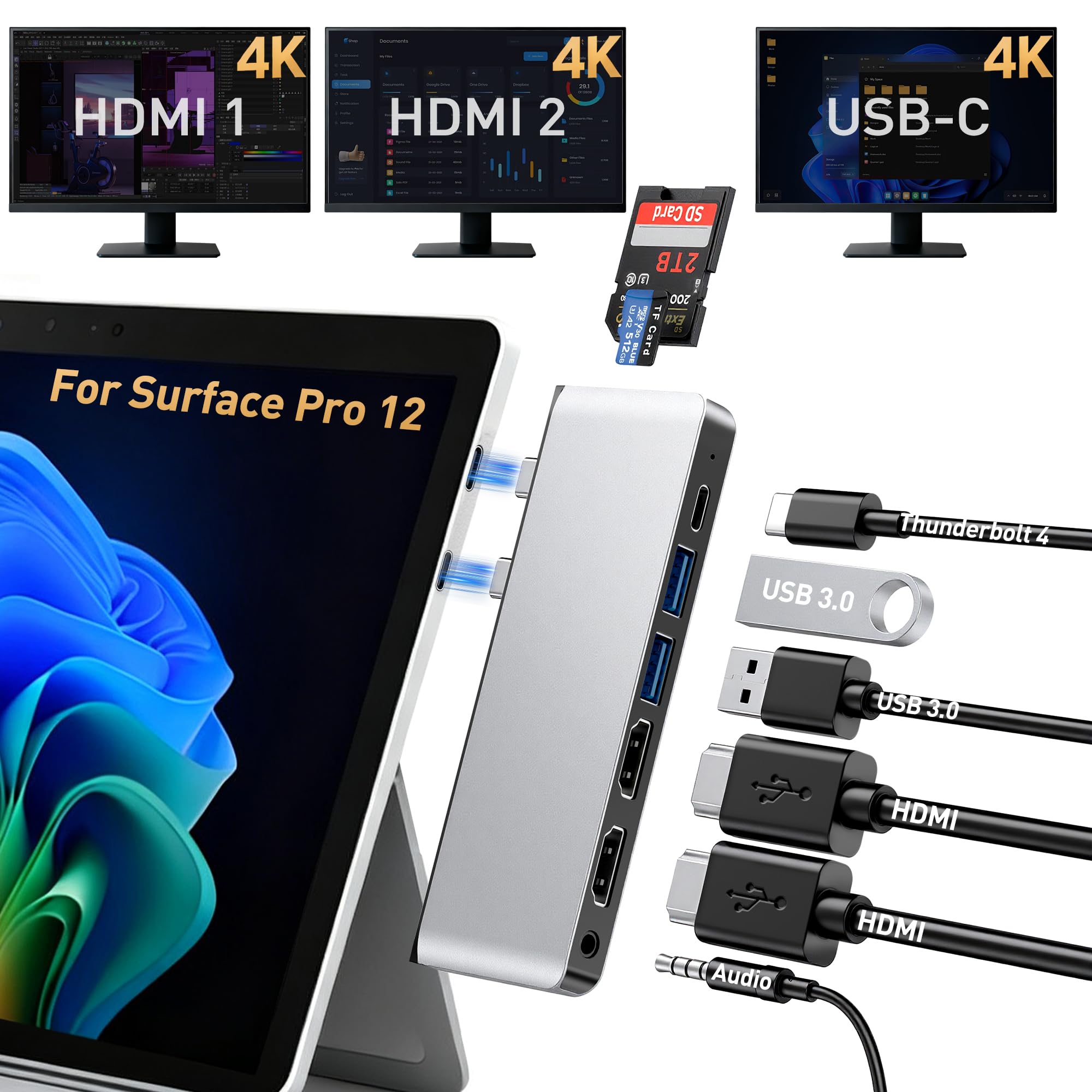 Amazon.com: Surface Pro 12 Docking Station, Quad Display Surface