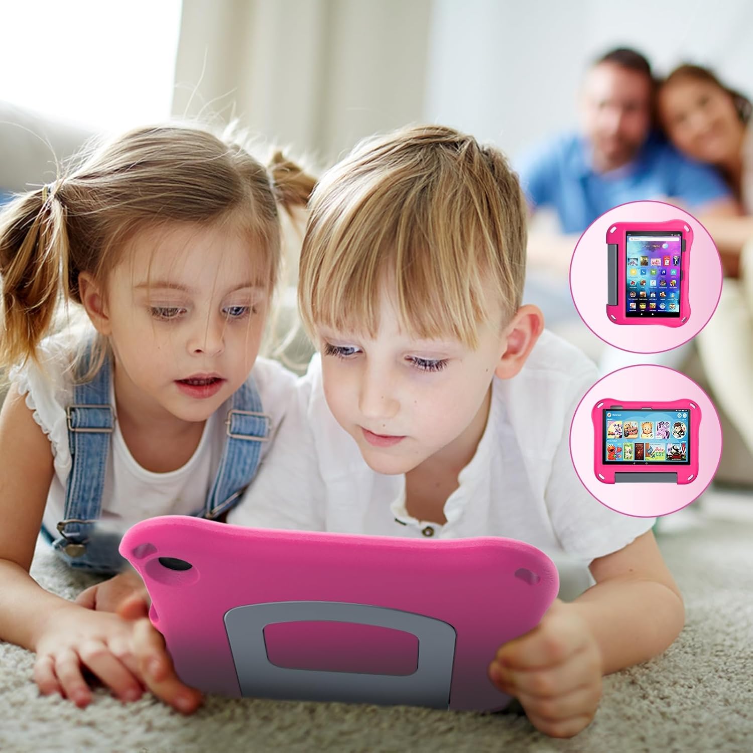 8 inch Tablet Case for Kids,Compatible 2024/2022 Tablet 8 Case,Not for iPad/Samsung/Onn/Andriod Tab - Auorld All-New Lightweit Shockproof EVA Case Cover with Handle Stand for 2022 8 inch Tablet-Pink