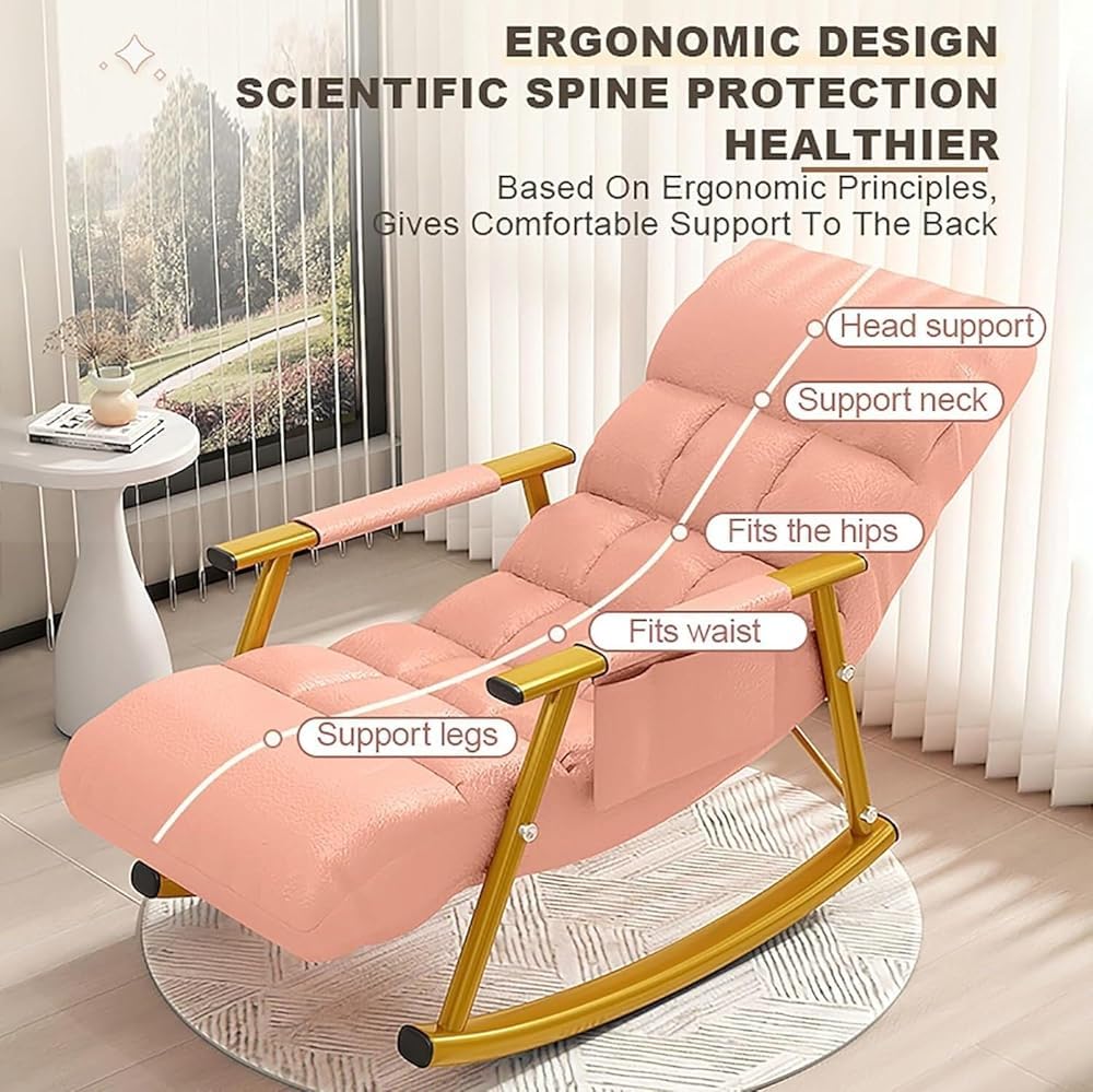 Genérico Conjunto de sillones reclinables Ajustables extragrandes para Patio con reposapiés - Cómoda Mecedora Color Blanco Roto para Sala de Estar y Exteriores, Elegantes Patas Doradas, Asiento perfe