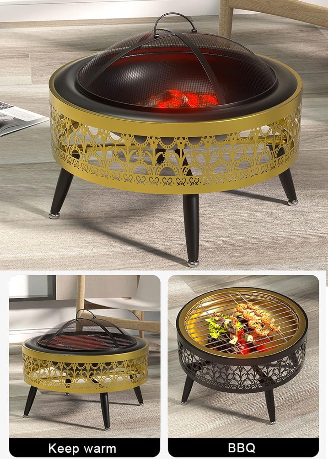 Zewnętrzny palenisko, wewnętrzny grill na węgiel drzewny, wielofunkcyjna miska ogniskowa z siatką chroniącą przed iskrami, żelazny wspornik i umywalka, opcje ze stali nierdzewnej