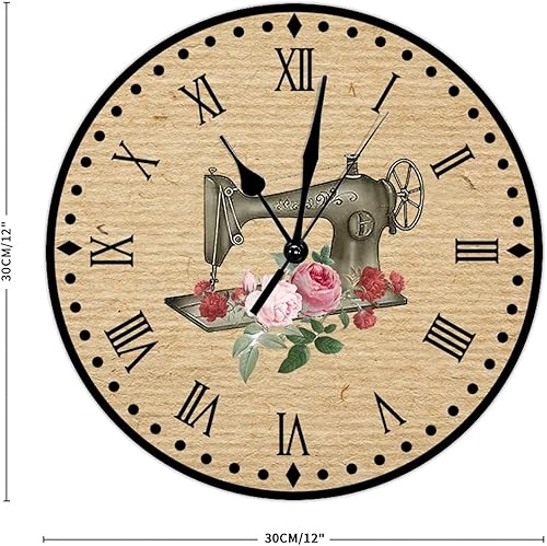 Vista 19 de Relojes de pared de madera para máquina de coser de flores, relojes sin marco, 10 pulgadas, brillante, silencioso, sin tictac, funciona