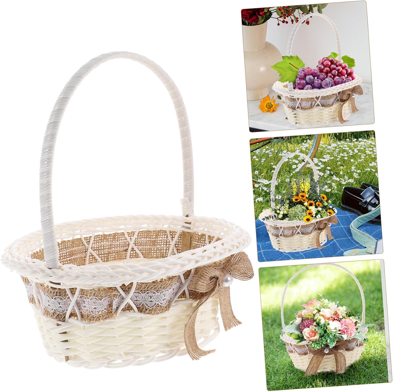 VOSAREA Flower Girl Basket Wedding Outdoor Indoor Wedding Basket Handheld Dreamy Atmosphere