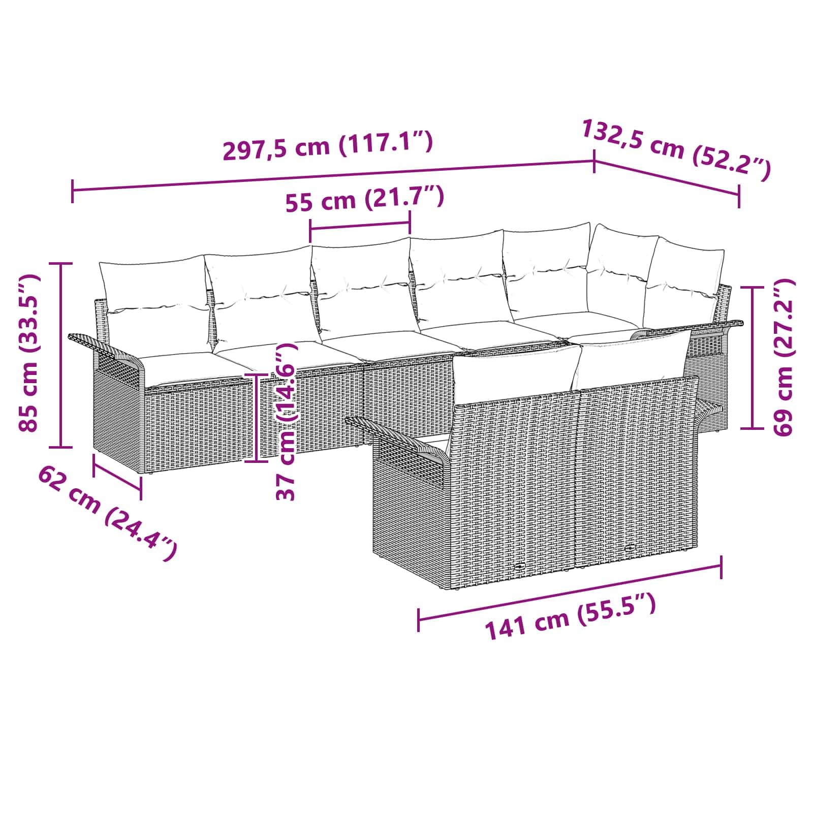 Ensemble de canapé de Jardin modulaire avec Rangement 8 Places Gris en polyrotin, Cadre Acier revêtu de Poudre, Coussins Polyester, pour terrasse Patio Balcon détente