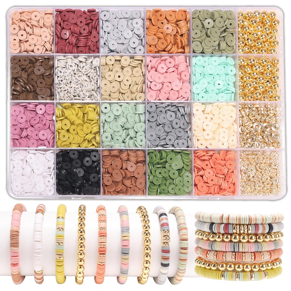 LFLIUNDIY Jewelry Making Kit Clay Beads Bracelet Making Kit, Flat Preppy Beads for Friendship Bracelets, Polymer Clay Beads Crafts Gifts for Girls (Multicolour4)