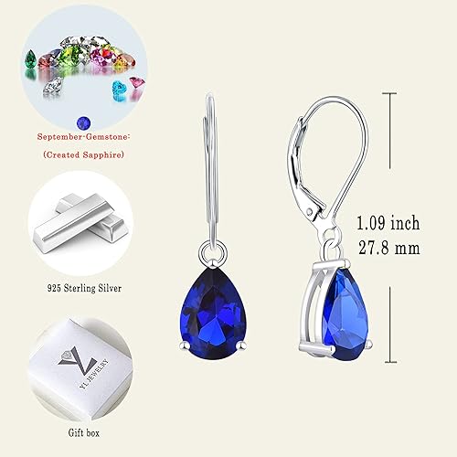 Miniatura 6 de YL Aretes colgantes de plata de ley 925, aretes de lágrima con piedra natal, regalos de joyería para mujer, Circonita cúbica