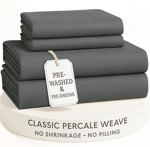 LANE LINEN Juego de sábanas King 100% algodón de fibra larga, sábanas King prelavadas en tejido percal clásico, comodidad de lujo diaria para un