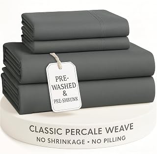 LANE LINEN Queen Sheet Set – Long-Staple 100% Cotton, Pre-Shrunk Bed Sheets in Crisp Percale Weave, Made for Everyday Luxury & Soft Comfort Sleep, Low Pill, 15” Deep Pocket Queen Sheets – Charcoal