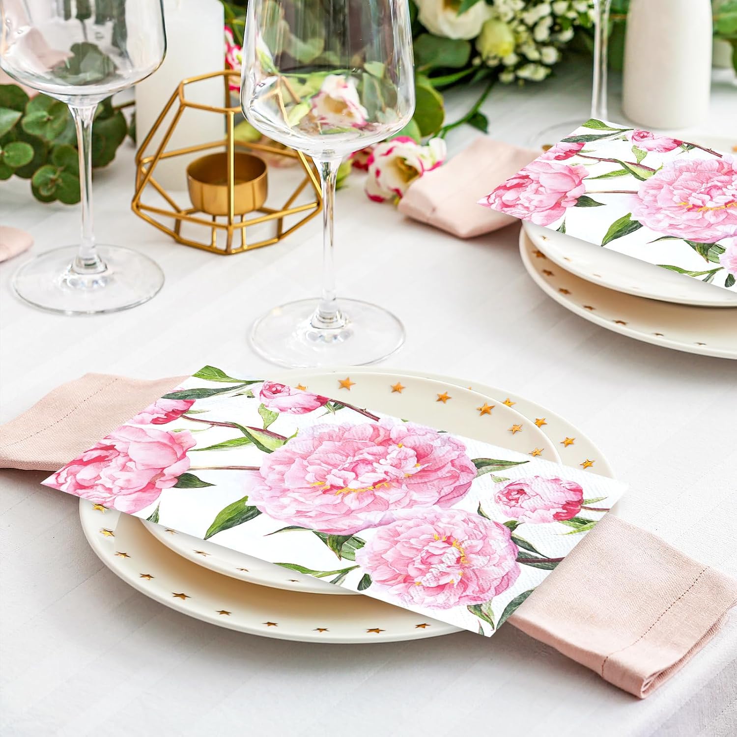 50 Pcs Spring Floral Guest Napkins Disposable Paper Napkins Pink Watercolor Peony Flower Dinner Hand Towels for Bathroom Wedding Birthday Party Table Supplies image 4