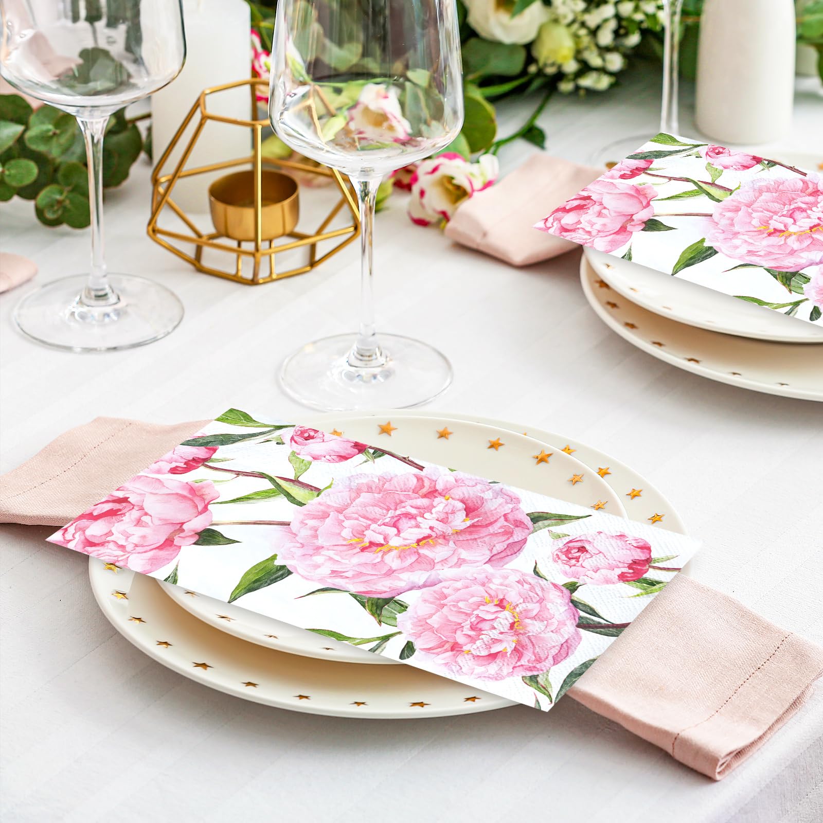 Kisston 100 Stück Blumen-Servietten 3-lagig – Dekorative Einweg-Papierservietten Für Hochzeit, Geburtstag & Partys
