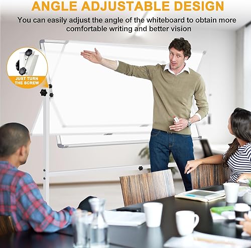 Miniatura 3 de Pizarra blanca con soporte de 40 x 30, pizarra magnética de borrado en seco con soporte, pizarra blanca rodante ajustable en altura sobre ruedas,