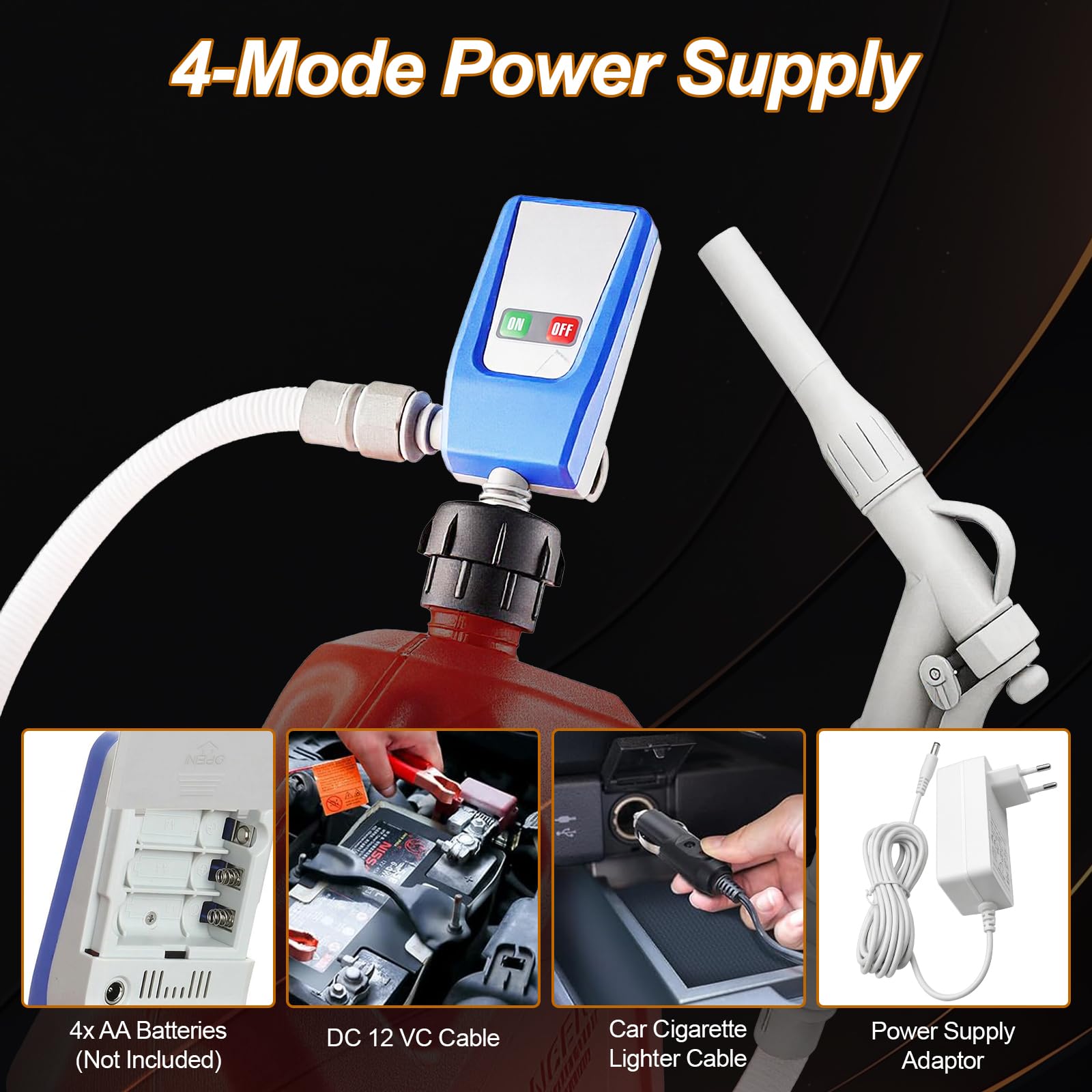 Elektryczna pompa do przepompowywania paliwa 3,2 GPM, głowica pompy 32 mm, pompa paliwa z 3-krotnym adapterem, wąż 1,3 m, przenośna pompa cieczy do benzyny, oleju napędowego i oleju