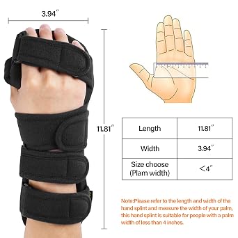 Stroke Resting Hand Splint Right&Left Resting Hand Splint with Finger Separator Functional Night Immobilizer Wrist Finger Brace for Carpel Tunnel Pain,Sprain Fracture,Tendonitis (Left,Black)