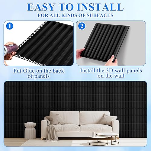 Miniatura 4 de Nuanchu 32 paneles de pared de láminas 3D de 12 x 12 pulgadas, panel texturizado acanalado de PVC para cortar, azulejos decorativos para techo,