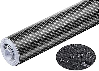 Carbon Fibre Vinyl Wrap Roll with Plastic Scrapers, 3000 x 300 mm Self-Adhesive Vinyl Sticker Tape for Cars Auto and Motorcycle DIY, Interior/Exterior, Textured 6d Effect, Black