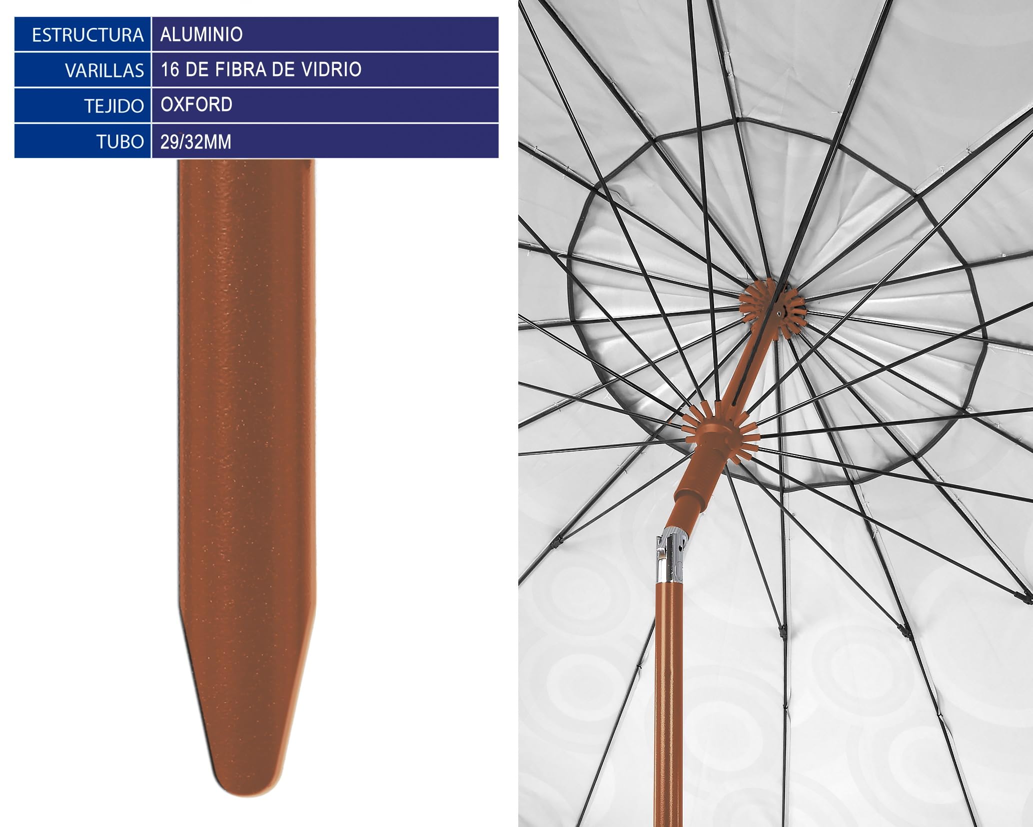 Atosa Sombrilla de Playa ø desde 180 a 240 cm de Aluminio Modelo Oriental con Flecos con UPF 50+
