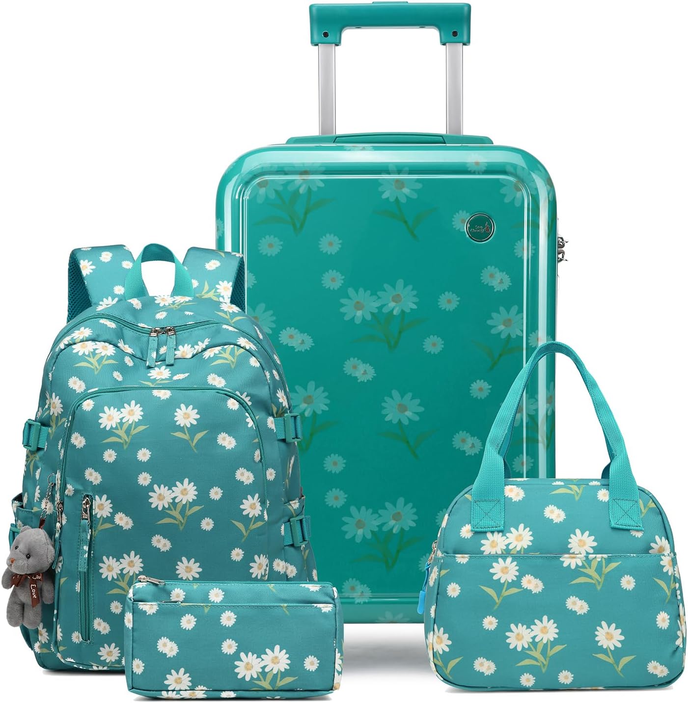 Sea choice 4PCS Kids Luggage 18 Inch Hardshell Children Luggage Flower Luggage Cabin Trolley Case with 17 Inch Backpack 8 Wheels TSA Lock YKK Zipper Lunch Bag Pen Pouch Bag Sea choice 4PCS Kids Luggage 18 Inch Hardshell Children Luggage Flower Luggage Cabin Trolley Case with 17 Inch Backpack 8 Wheels TSA Lock YKK Zipper Lunch Bag Pen Pouch Bag