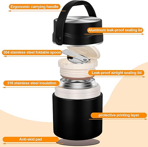 Miniatura 4 de Thermo - Recipiente aislado para alimentos, 21 onzas, contenedor de alimentos aislado para adultos, frasco de alimentos aislado al vacío de acero