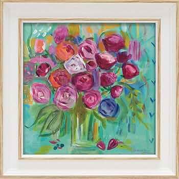 花の絵画 F4サイズ 黒フレームソフトパステル水彩 パステル画