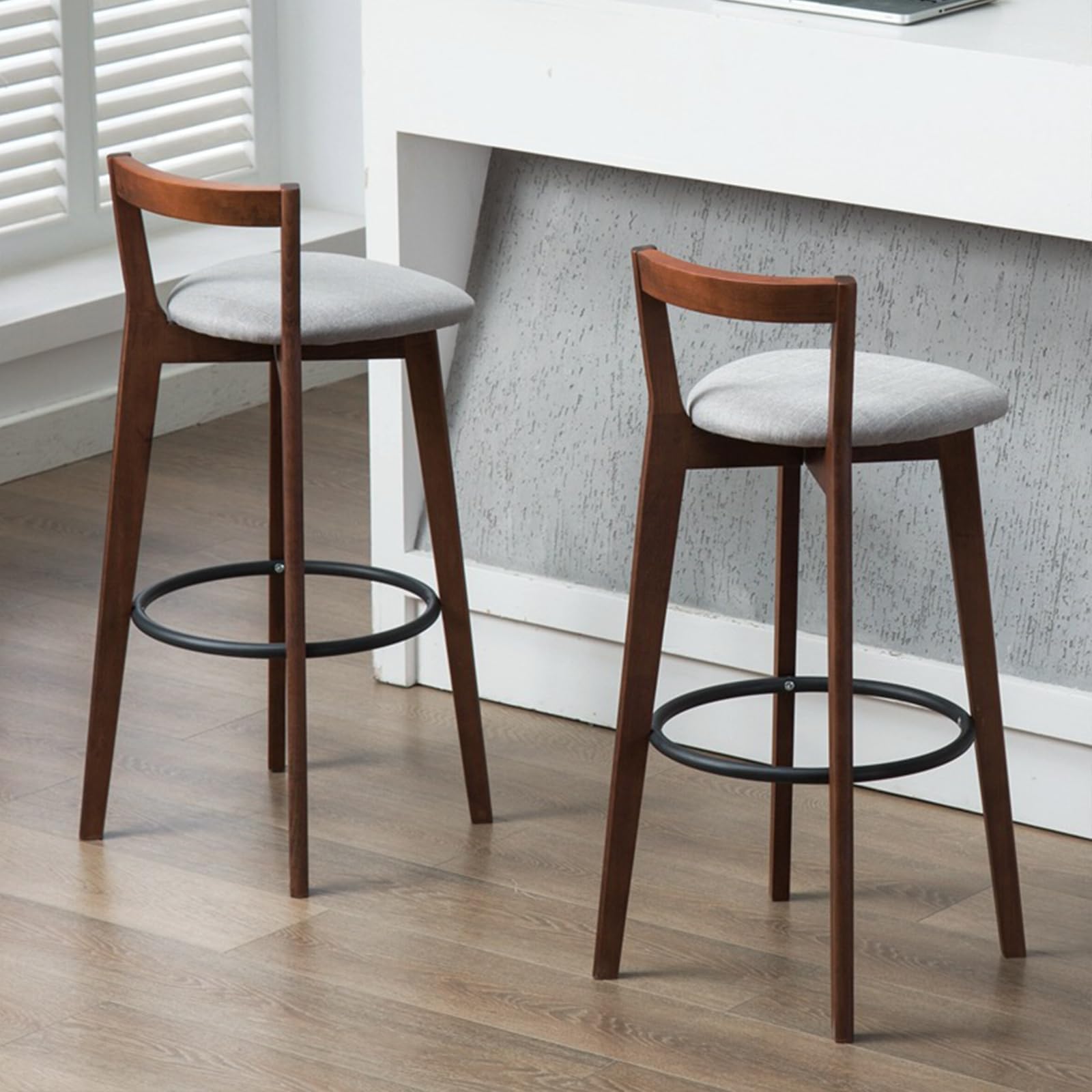 LIODUX Exquisite Barstools Set of 2, Solid Wood Nordic Bar Chairs, Modern Simple High Bar Stools, Nordic Home Kitchen Counter Bar Seat Height 61 CM