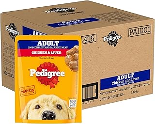 Pedigree Adult Wet Dog Food, Chicken &amp; Liver Chunks in Gravy, 70 g (Pack of 30), Complete &amp; Balanced Meal for Adult Dogs