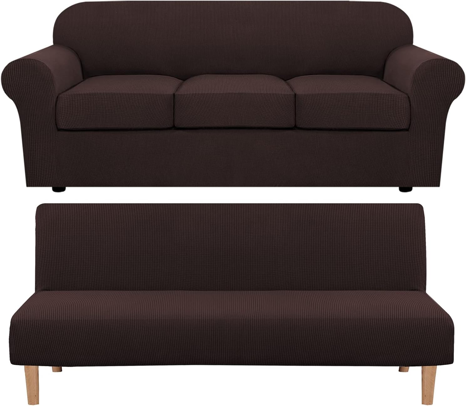 H.VERSAILTEX 4 Piece Stretch Sofa Covers for 3 Cushion Couch Bundles Armless Futon Cover, Chocolate