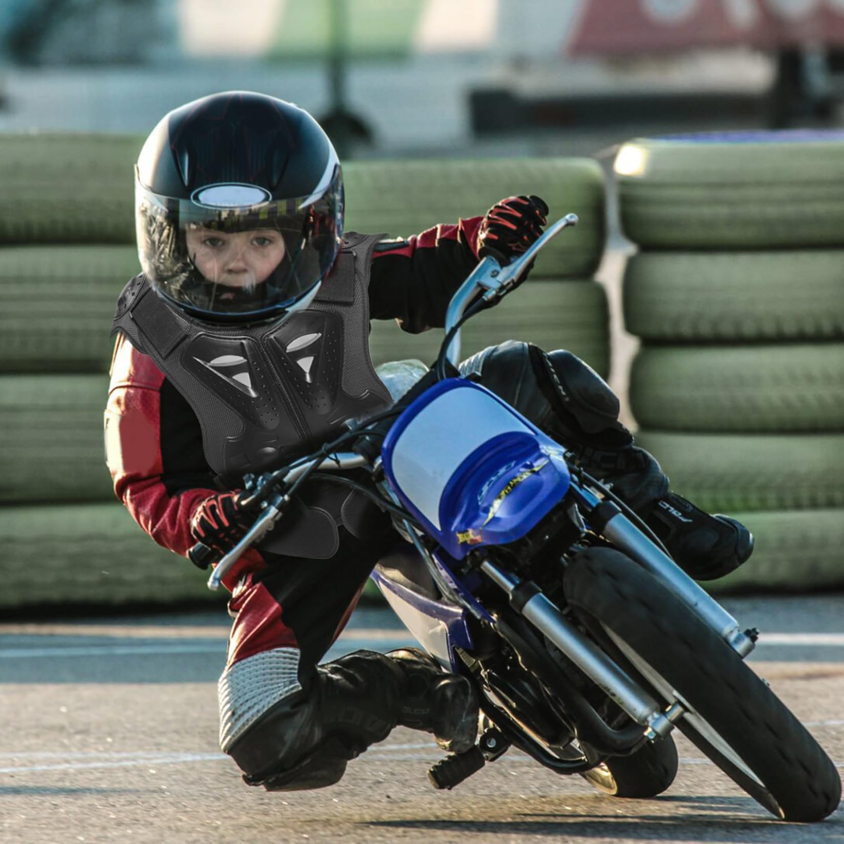 Equipo de protección para niños 8-12 - Chaleco reflectante 3D con armadura corporal para moto de cross y equitación - Anticaída