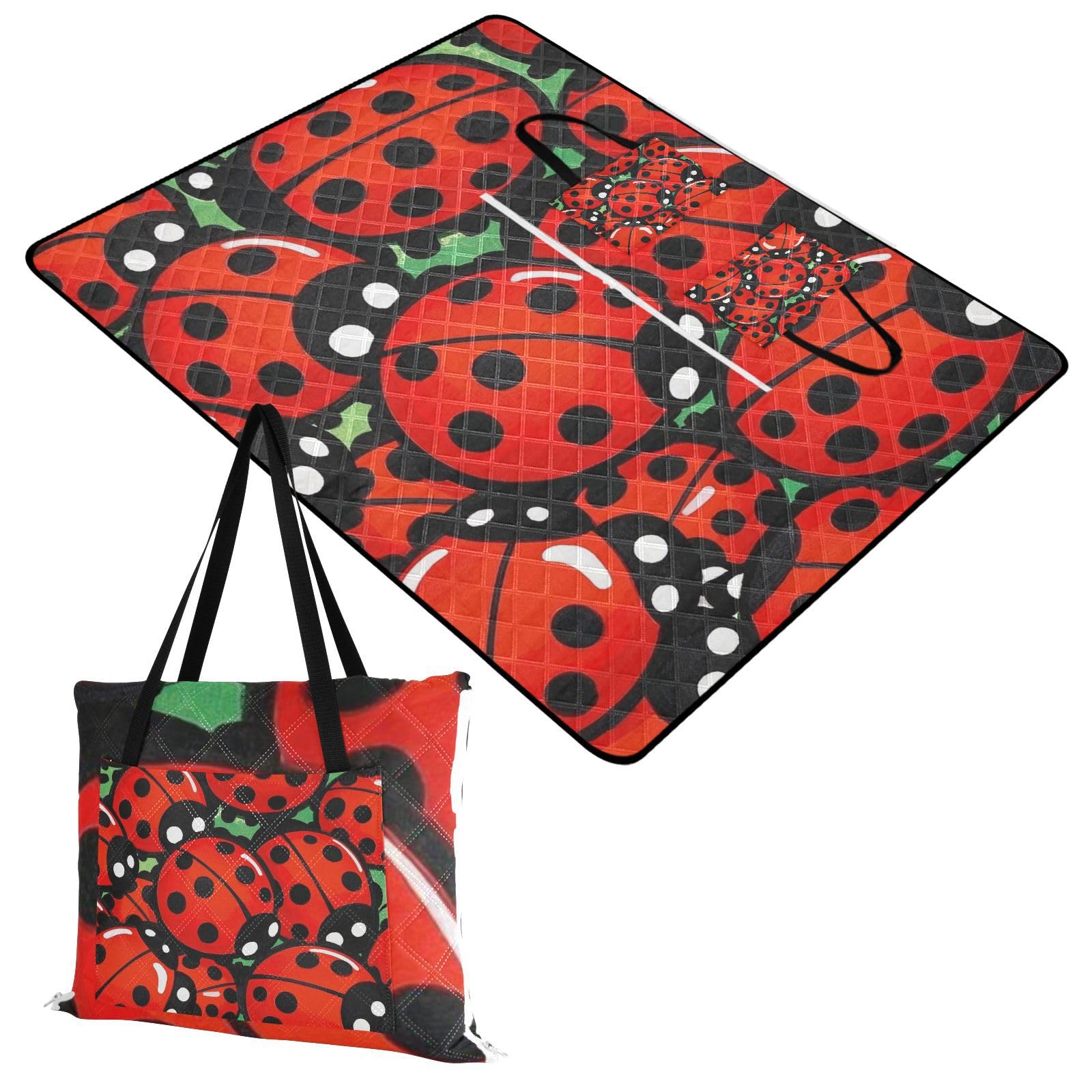 Simpatico cartone animato insetto distintivo rosso impermeabile picnic coperte per all'aperto resistente alla sabbia campeggio partito pieghevole coperta da picnic per adulti coppie regalo