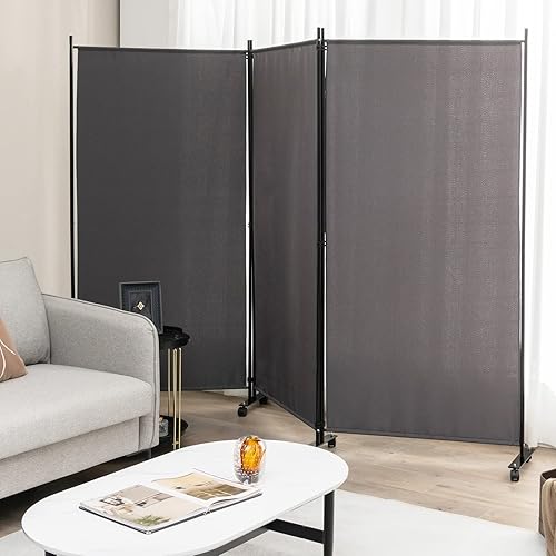 Miniatura 9 de Giantex Divisor de habitación de 3 paneles con ruedas, pantalla de privacidad plegable de 103 pulgadas de ancho x 71 pulgadas de alto, divisores de