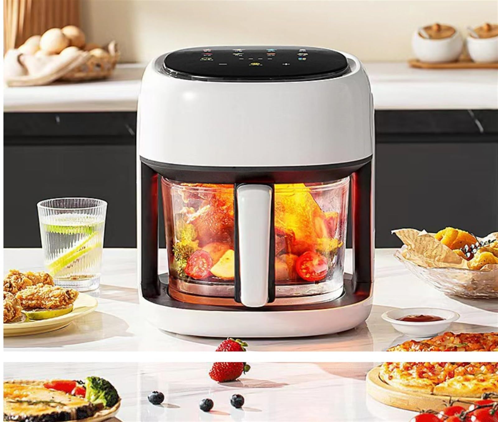 Frytkownice, 4,5 l wizualny elektryczny wyświetlacz cyfrowy ekran dotykowy 1350 W 10 menu frytkownica beztłuszczowa piekarnik bezolejowy domowe frytki smażony kurczak