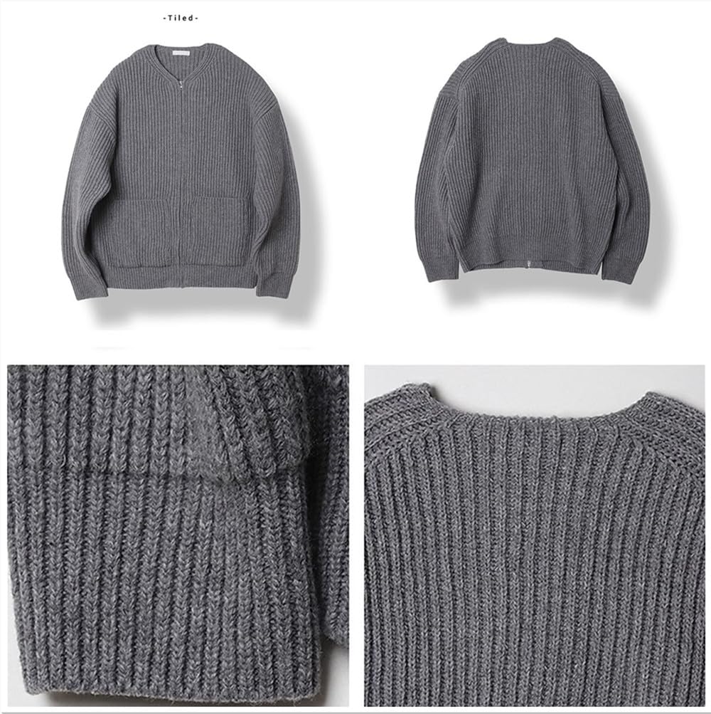 Suéteres de punto de moda para hombre, talla grande, con cremallera, suéter de punto de manga larga, abrigo de punto cálido con cremallera con 2 bolsillos