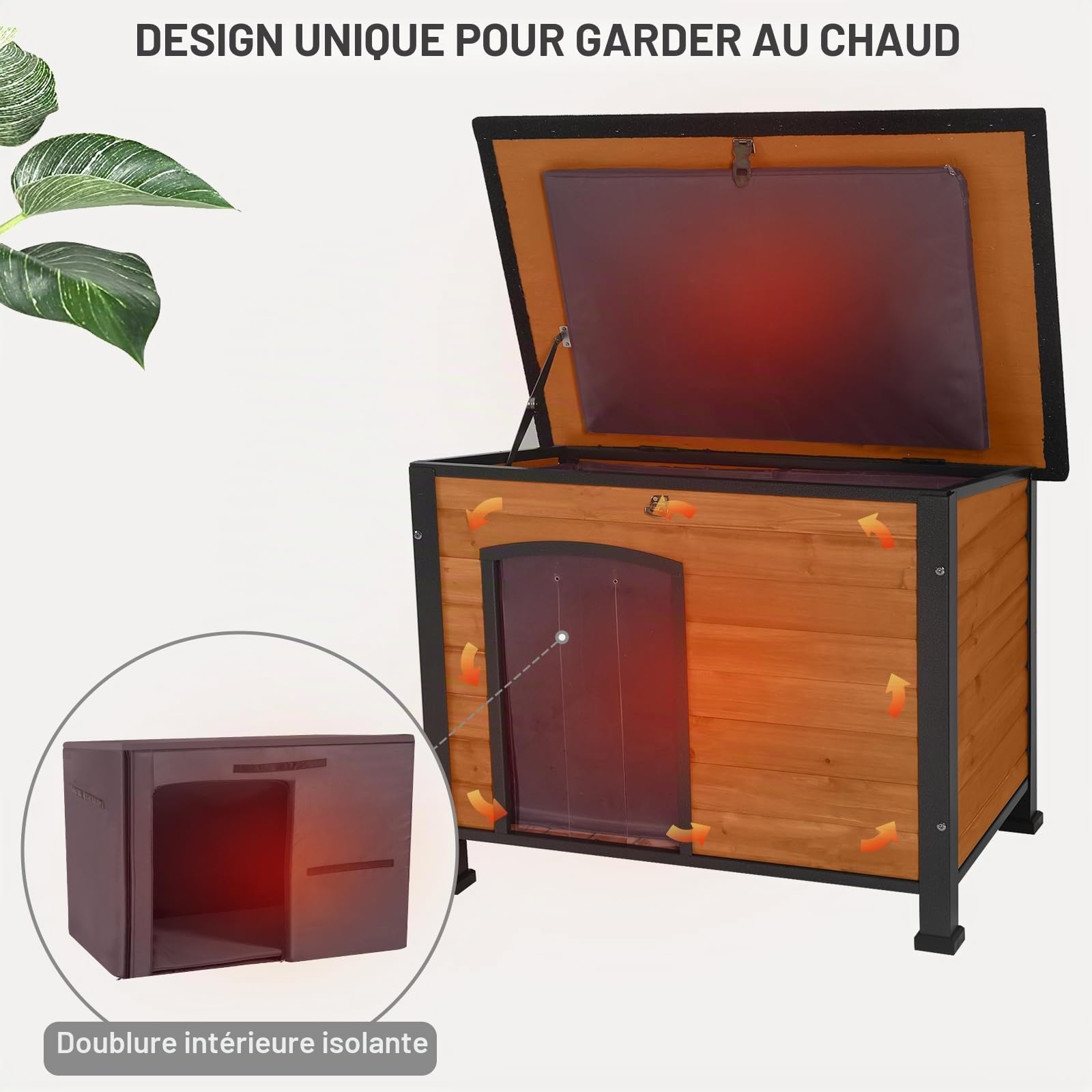 Seiyierr Niche pour chien avec doublure isolée, Niche pour chien résistante aux intempéries pour l'intérieur et l'extérieur, adaptée aux petits, moyens et grands chiens avec cadre en fer tout rond